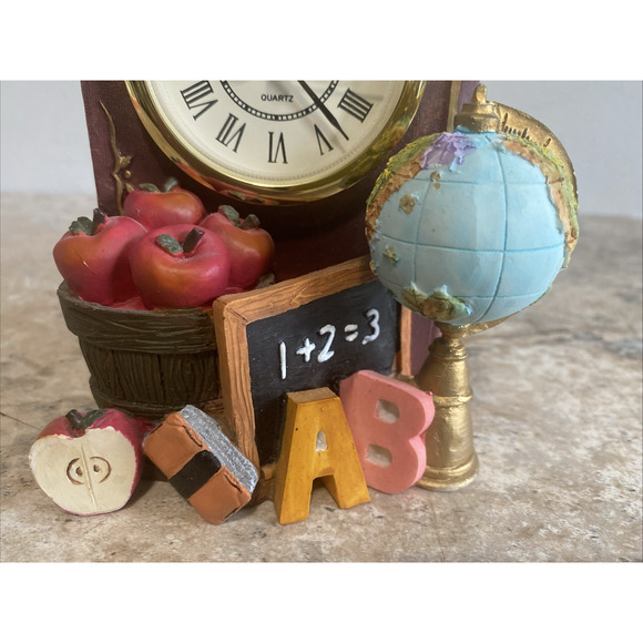 Resin Battery Shelf Clock School House Book Design 5" x 4" x 3" Inch – Works - Picture 2 of 10
